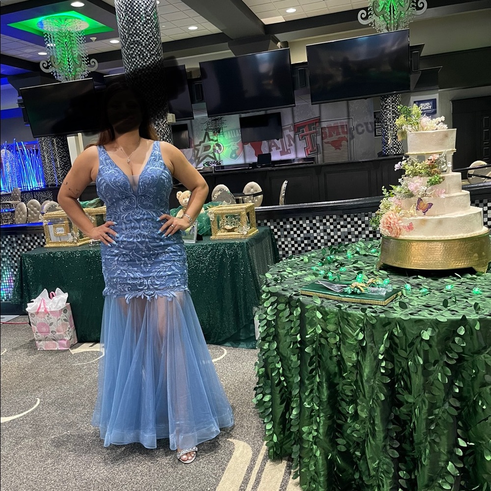 Camille Blue prom dress light used.